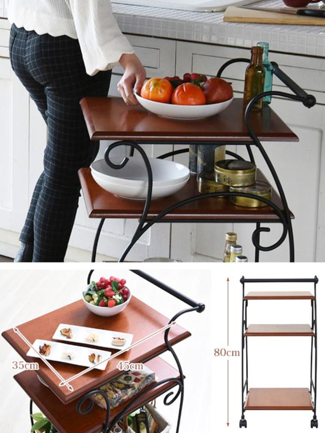 キッチンワゴン 幅41.5cm キャスター付 ロートアイアン 姫系