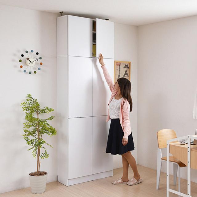 本棚 上置き棚セット 扉付き 幅81cm 高さ238.5〜253.5cm 全棚可動