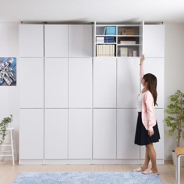 本棚 上置き棚セット 扉付き 幅41.5cm 高さ238.5〜253.5cm 全棚可動 （ ブックシェルフ 1cmピッチ 可動棚 ラック 大容量 収納 家具 壁面収納 シェルフ 深型 上置き付 スリム ダークブラウン ホワイト ライトブラウン ）_17