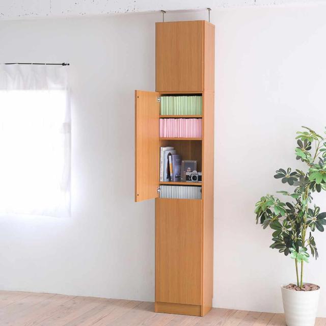 本棚 上置き棚セット 扉付き 幅41.5cm 高さ238.5〜253.5cm 全棚可動 （ ブックシェルフ 1cmピッチ 可動棚 ラック 大容量 収納 家具 壁面収納 シェルフ 深型 上置き付 スリム ダークブラウン ホワイト ライトブラウン ）_18