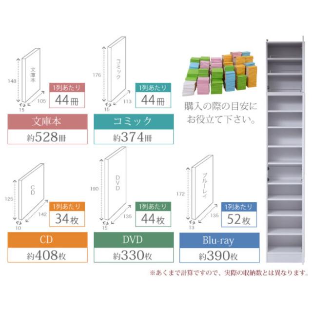 本棚 上置き棚セット 扉付き 幅41.5cm 高さ238.5〜253.5cm 全棚可動 （ ブックシェルフ 1cmピッチ 可動棚 ラック 大容量 収納 家具 壁面収納 シェルフ 深型 上置き付 スリム ダークブラウン ホワイト ライトブラウン ）_5