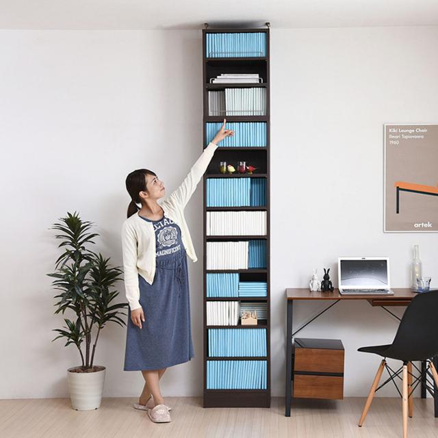 本棚 上置き棚セット 幅41.5cm 高さ238.5〜253.5cm 全棚可動 （ ブックシェルフ 1cmピッチ 可動棚 ラック 大容量 収納 家具 壁面収納 オープンラック シェルフ 深型 上置き付 スリム ダークブラウン ホワイト ライトブラウン ）_14