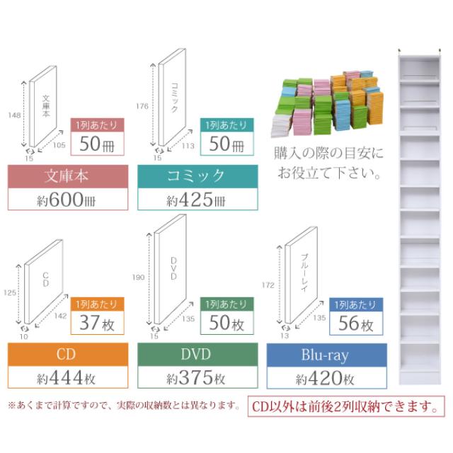 本棚 上置き棚セット 幅41.5cm 高さ238.5〜253.5cm 全棚可動 （ ブックシェルフ 1cmピッチ 可動棚 ラック 大容量 収納 家具 壁面収納 オープンラック シェルフ 深型 上置き付 スリム ダークブラウン ホワイト ライトブラウン ）_5