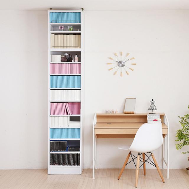 本棚 上置き棚セット 幅41.5cm 高さ238.5〜253.5cm 全棚可動 （ ブックシェルフ 1cmピッチ 可動棚 ラック 大容量 収納 家具 壁面収納 オープンラック シェルフ 深型 上置き付 スリム ダークブラウン ホワイト ライトブラウン ）_6
