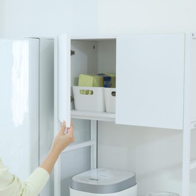 ゴミ箱上ラック 幅63cm メラミン ミドルタイプ （ ゴミ箱上 ラック 高さ170cm 収納 棚 シンプル 家具 ごみ箱上 省スペース 食器収納 家電収納 ブラック×ブラウン ホワイト×ホワイト ）_12