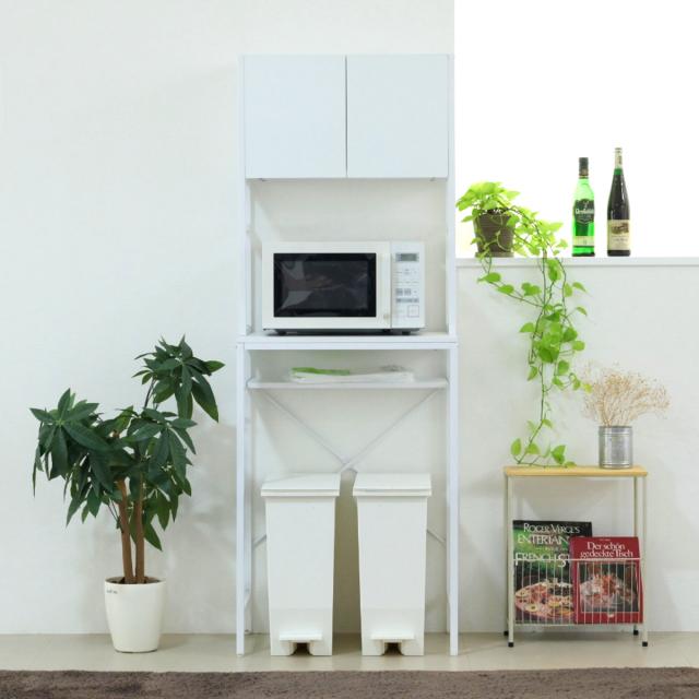 ゴミ箱上ラック 幅63cm メラミン ミドルタイプ （ ゴミ箱上 ラック 高さ170cm 収納 棚 シンプル 家具 ごみ箱上 省スペース 食器収納 家電収納 ブラック×ブラウン ホワイト×ホワイト ）_15
