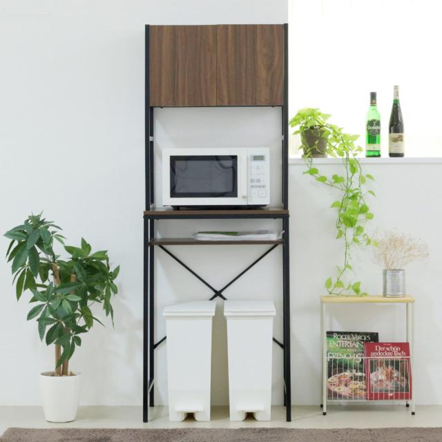 ゴミ箱上ラック 幅63cm メラミン ミドルタイプ （ ゴミ箱上 ラック 高さ170cm 収納 棚 シンプル 家具 ごみ箱上 省スペース 食器収納 家電収納 ブラック×ブラウン ホワイト×ホワイト ）_16