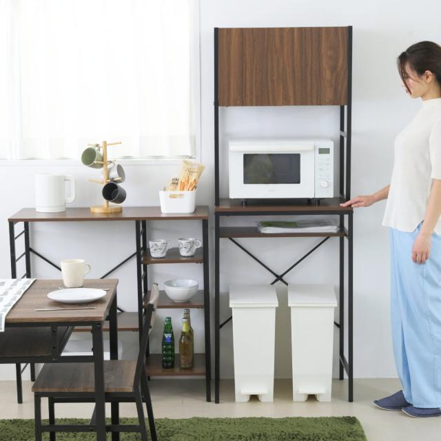 ゴミ箱上ラック 幅63cm メラミン ミドルタイプ （ ゴミ箱上 ラック 高さ170cm 収納 棚 シンプル 家具 ごみ箱上 省スペース 食器収納 家電収納 ブラック×ブラウン ホワイト×ホワイト ）_17