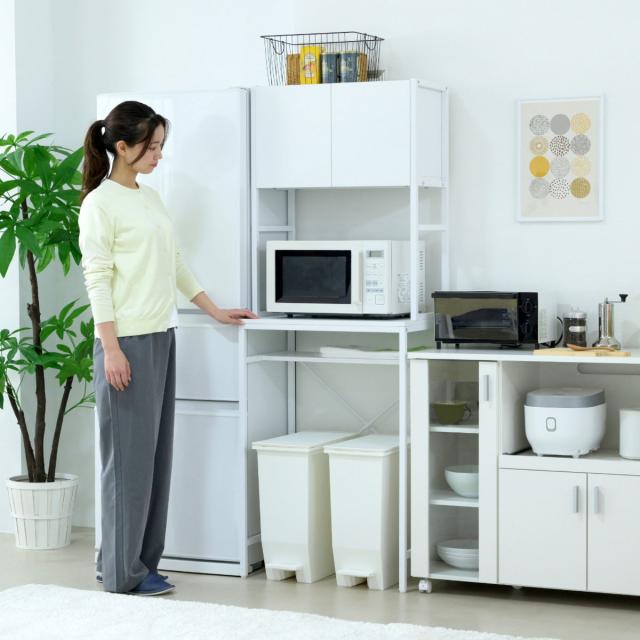 ゴミ箱上ラック 幅63cm メラミン ミドルタイプ （ ゴミ箱上 ラック 高さ170cm 収納 棚 シンプル 家具 ごみ箱上 省スペース 食器収納 家電収納 ブラック×ブラウン ホワイト×ホワイト ）_19
