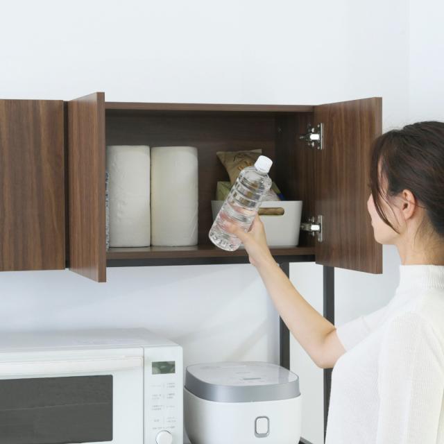 ゴミ箱上ラック 幅92cm メラミン ワイドタイプ （ ゴミ箱上 ラック 高さ170cm 収納 棚 シンプル 家具 ごみ箱上 省スペース 食器収納 家電収納 ブラック×ブラウン ホワイト×ホワイト ）_11