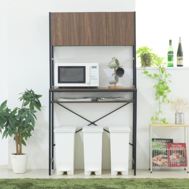 ゴミ箱上ラック 幅92cm メラミン ワイドタイプ （ ゴミ箱上 ラック 高さ170cm 収納 棚 シンプル 家具 ごみ箱上 省スペース 食器収納 家電収納 ブラック×ブラウン ホワイト×ホワイト ）_14