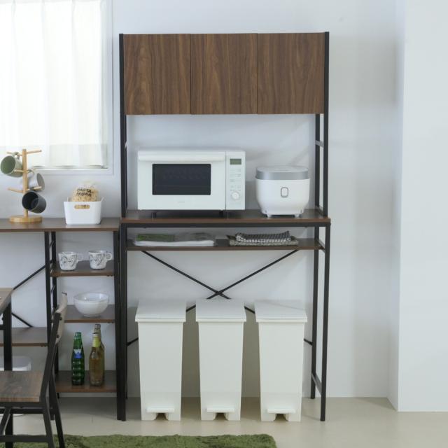 ゴミ箱上ラック 幅92cm メラミン ワイドタイプ （ ゴミ箱上 ラック 高さ170cm 収納 棚 シンプル 家具 ごみ箱上 省スペース 食器収納 家電収納 ブラック×ブラウン ホワイト×ホワイト ）_16