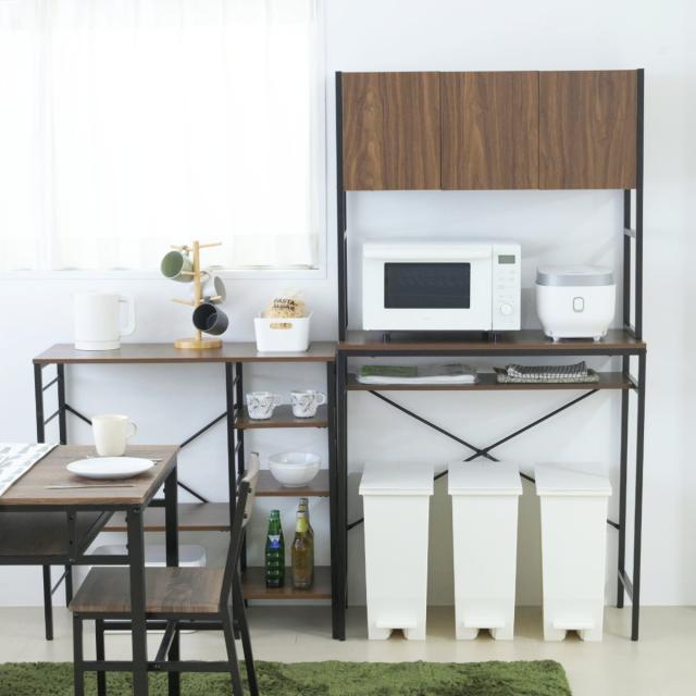 ゴミ箱上ラック 幅92cm メラミン ワイドタイプ （ ゴミ箱上 ラック 高さ170cm 収納 棚 シンプル 家具 ごみ箱上 省スペース 食器収納 家電収納 ブラック×ブラウン ホワイト×ホワイト ）_17