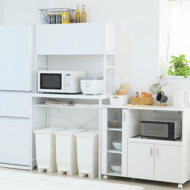ゴミ箱上ラック 幅92cm メラミン ワイドタイプ （ ゴミ箱上 ラック 高さ170cm 収納 棚 シンプル 家具 ごみ箱上 省スペース 食器収納 家電収納 ブラック×ブラウン ホワイト×ホワイト ）_18