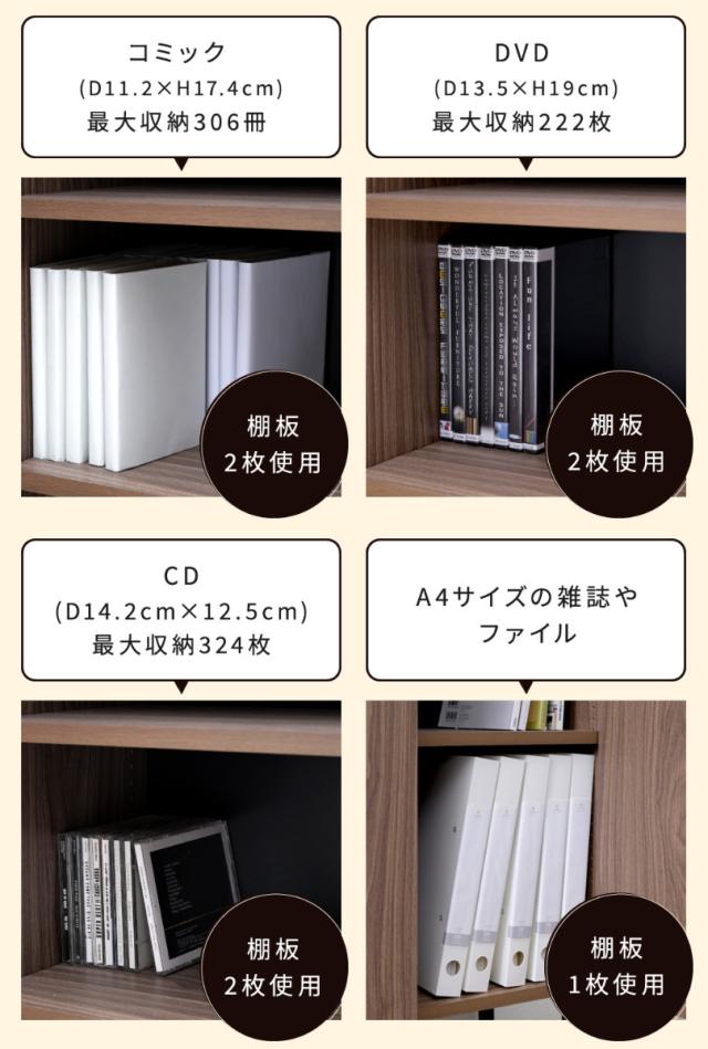 本棚 幅60cm キャビネット ハイタイプ 背面化粧 （ 棚 ラック 扉収納 可動棚 A4対応 コミック収納 リビング収納 家具 ディスプレイ 飾り棚 お掃除ロボット対応 ）_5
