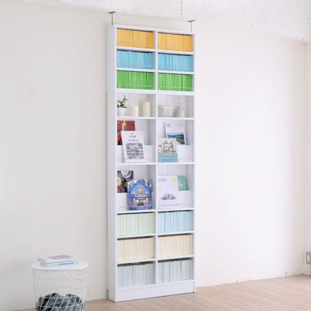本棚 幅81cm 上置きセット 1cmピッチ ディスプレイラック スリム 薄型 オープン棚 （ ラック 棚 1cm刻み 可動棚 奥行スリム 上置き棚 飾り棚 ディスプレイ 雑誌 壁面 大容量 ダークブラウン ホワイト ライトブラウン ）