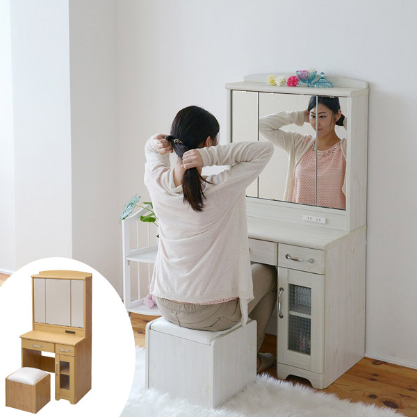 ドレッサーセット スツール付 北欧風 Lycka land（リュッカ ランド） （ 鏡台 化粧台 ） （ ）