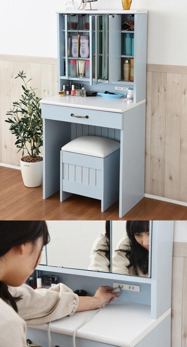 ドレッサー 幅60cm スツール付き 三面鏡 フレンチカントリー （ 鏡台