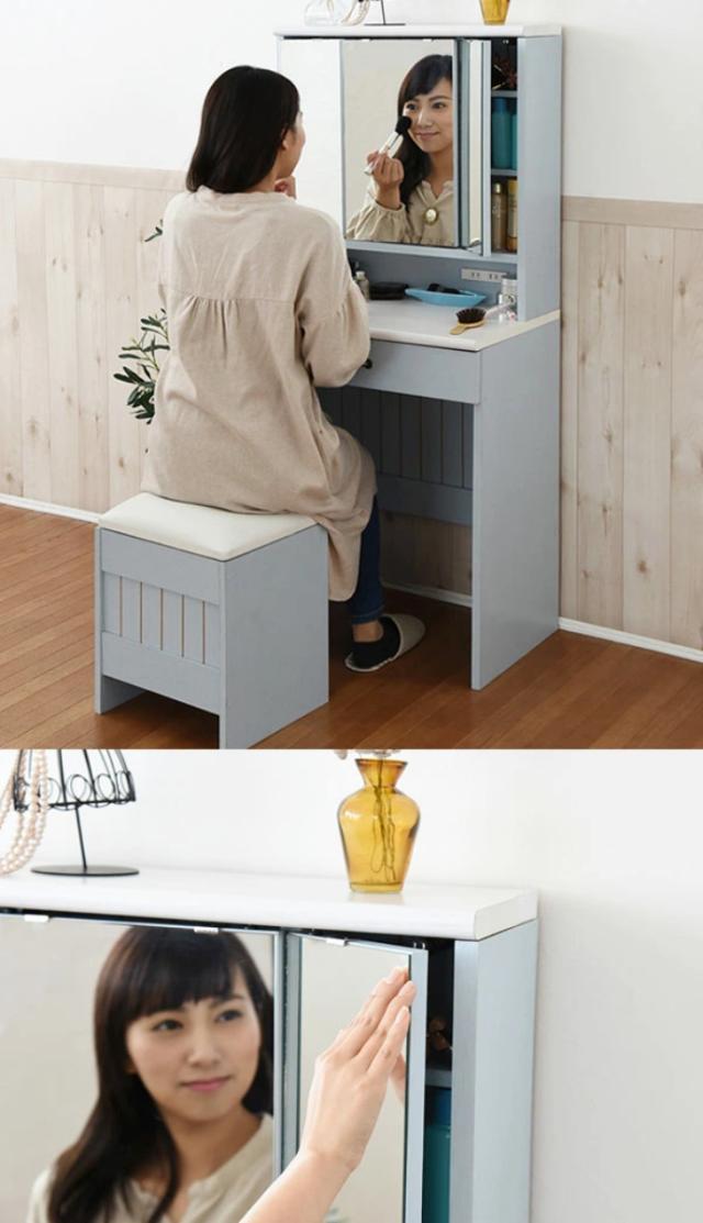 ドレッサー 幅60cm スツール付き 三面鏡 フレンチカントリー （ 鏡台