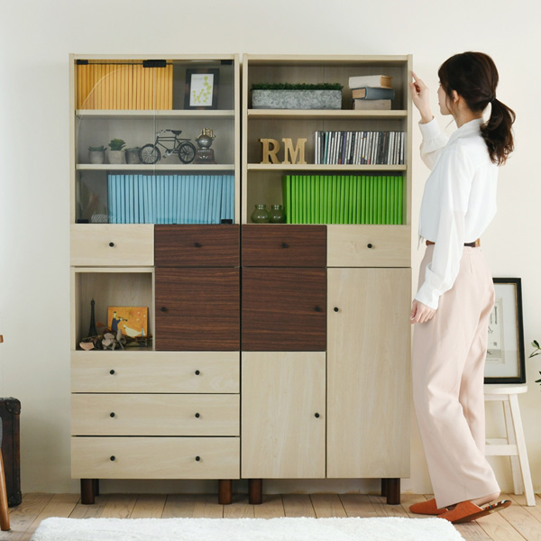 キャビネット 開き戸 幅60cm ツートーン 積み重ね対応 （ サイドボード