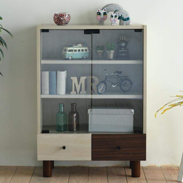 ガラス棚　木製　引き出し付き　レトロ　家具 03-094-11.jpg