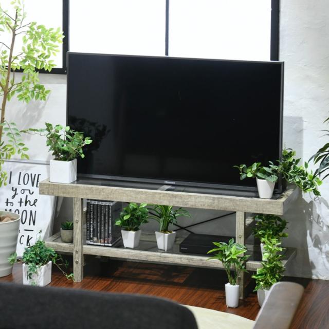 テレビ台 幅100cm ローボード ガラス天板 ヴィンテージ調 古木フレーム （ テレビボード TV台 テレビラック TVボード ガラス棚 木製 ラック 収納棚 収納ラック リビング収納 家具 おしゃれ 収納 ひとり暮らし 100cm 幅100 ）の通販は