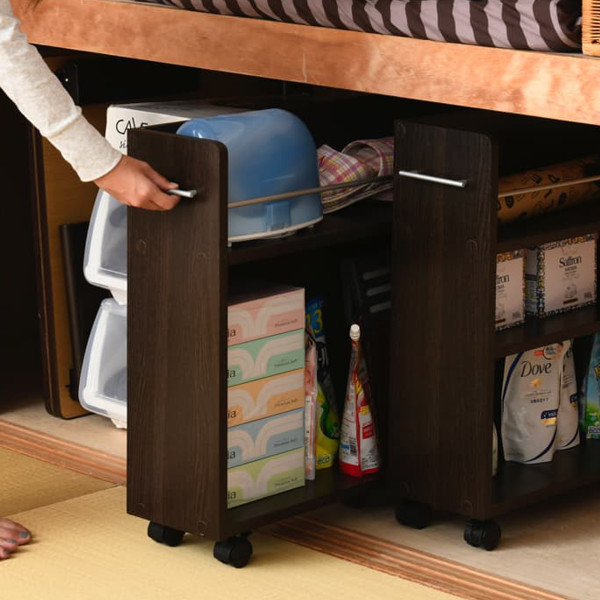 押入れ 収納ラック キャスター付 本棚 2台セット スリム 奥行78cm （ 押入れ収納 収納 ラック 棚 押し入れ キャスター 押し入れ収納 隙間収納 すきま 木製 隙間ラック 薄型 本収納 CDラック DVDラック 幅20 ）の通販は