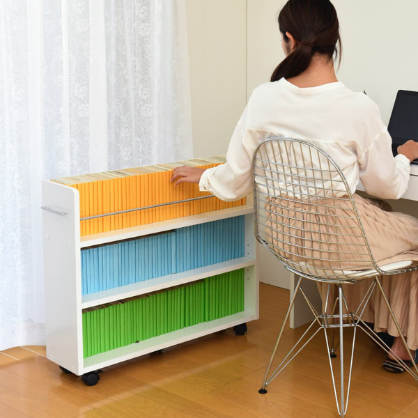押入れ 収納ラック キャスター付 本棚 2台セット スリム 奥行78cm （ 押入れ収納 収納 ラック 棚 押し入れ キャスター 押し入れ収納 隙間収納 すきま 木製 隙間ラック 薄型 本収納 CDラック DVDラック 幅20 ）の通販は