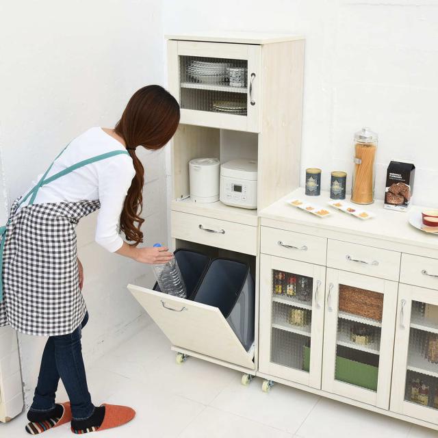 キッチンラック スリム 北欧風 引出しタイプ ペール付 Lycka land 幅45cm （ ペールワゴン ゴミ箱 ペール 食器棚 北欧 家電収納 キッチン整理 隙間収納 隙間 カントリー おしゃれ 収納 白 ホワイト ナチュラル ）_8