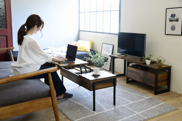リフティングテーブル 幅94.5cm 高さ54.5cm センターテーブル 木目調 スチール 収納 （ ローテーブル 天板 昇降 リフティング リフトアップ リビングテーブル ソファテーブル カフェテーブル 在宅ワーク 食事 ）_15