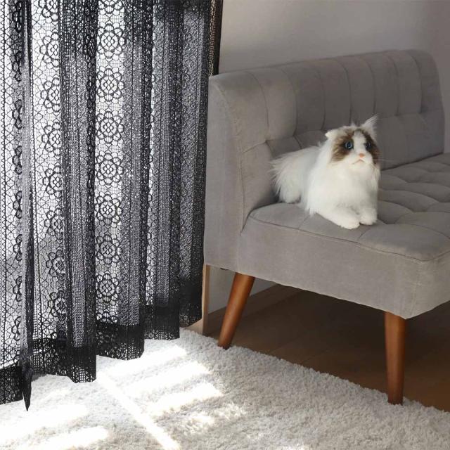 レースカーテン ブラックレース 130×176〜228cm 2枚組 （ カーテン