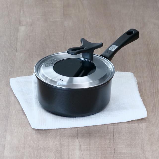 片手鍋 16cm とっても軽い片手鍋 IH対応 ガラス蓋付き （ ガス火対応