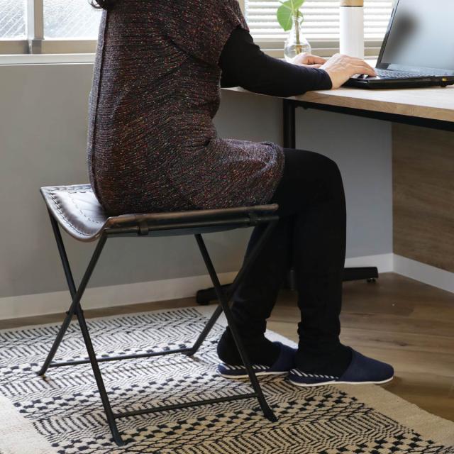 折りたたみ椅子 高さ44cm レザー アイアン アンティーク調 （ スツール