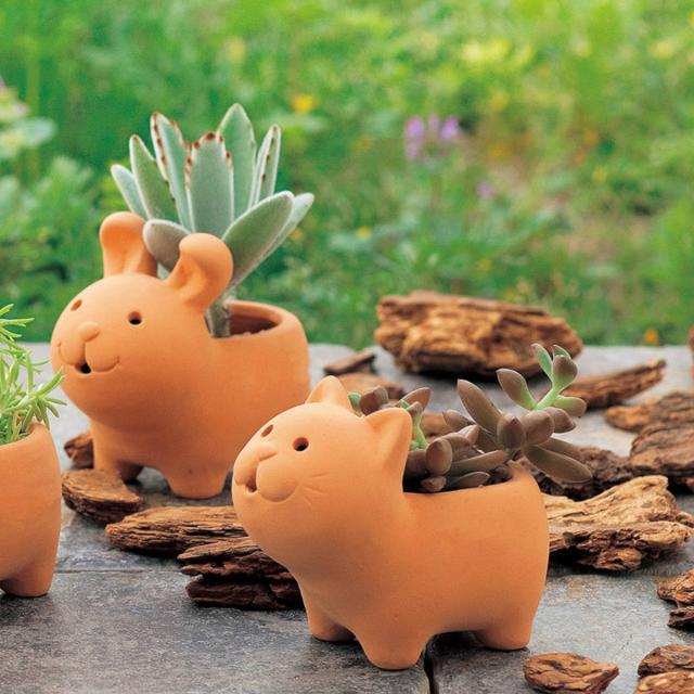 プランター アニマルテラコッタポット ネコ 2号 （ 植木鉢