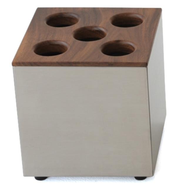 傘立て CUBE 5穴タイプ 天然木 ステンレス （ アンブレラスタンド スリム傘立て 傘スタンド 玄関 傘 収納 玄関収納 ステンレス製 木製 北欧 傘立 スタイリッシュ シルバー 傘収納 シンプル おしゃれ 省スペース 傘入れ ）