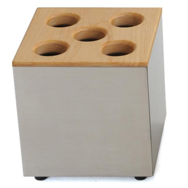 傘立て CUBE 5穴タイプ 天然木 ステンレス （ アンブレラスタンド スリム傘立て 傘スタンド 玄関 傘 収納 玄関収納 ステンレス製 木製 北欧 傘立 スタイリッシュ シルバー 傘収納 シンプル おしゃれ 省スペース 傘入れ ）
