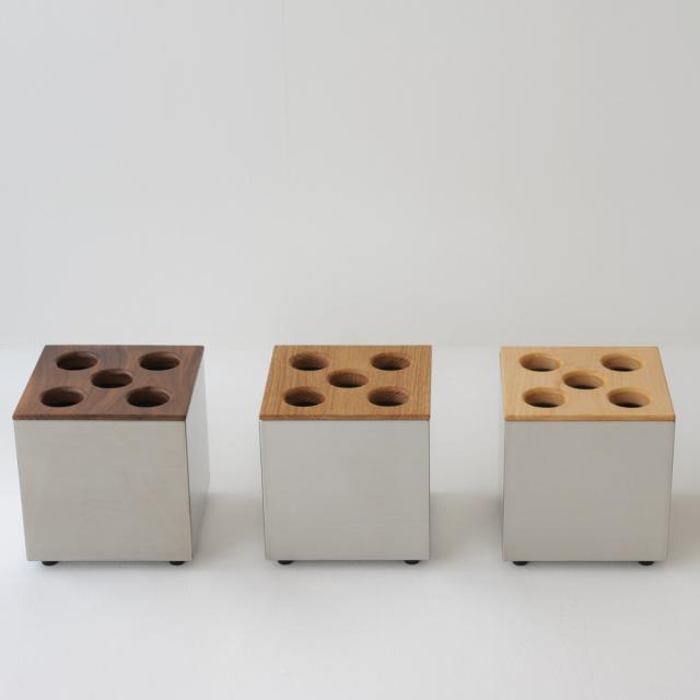 傘立て CUBE 5穴タイプ 天然木 ステンレス （ アンブレラスタンド スリム傘立て 傘スタンド 玄関 傘 収納 玄関収納 ステンレス製 木製 北欧 傘立 スタイリッシュ シルバー 傘収納 シンプル おしゃれ 省スペース 傘入れ ）