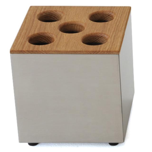傘立て CUBE 5穴タイプ 天然木 ステンレス （ アンブレラスタンド スリム傘立て 傘スタンド 玄関 傘 収納 玄関収納 ステンレス製 木製 北欧 傘立 スタイリッシュ シルバー 傘収納 シンプル おしゃれ 省スペース 傘入れ ）