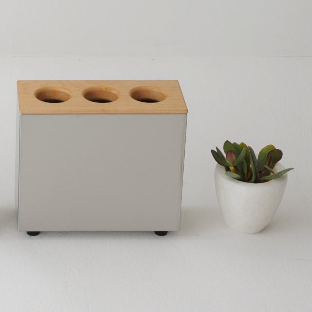 傘立て CUBE 3穴タイプ 天然木 ステンレス （ アンブレラスタンド スリム傘立て 傘スタンド 玄関 傘 収納 玄関収納 ステンレス製 木製 北欧 傘立 スタイリッシュ シルバー 傘収納 シンプル おしゃれ 省スペース 傘入れ ）