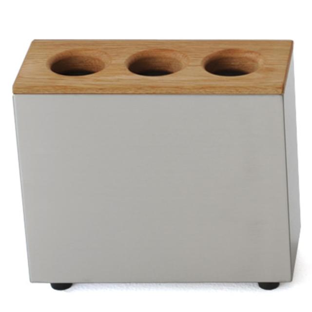 傘立て CUBE 3穴タイプ 天然木 ステンレス （ アンブレラスタンド スリム傘立て 傘スタンド 玄関 傘 収納 玄関収納 ステンレス製 木製 北欧 傘立 スタイリッシュ シルバー 傘収納 シンプル おしゃれ 省スペース 傘入れ ）