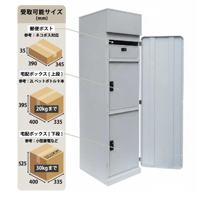 宅配ボックス 郵便ポスト 門柱 AXENT DOOR インターホン穴有 （ ポスト 宅配 ボックス 宅配ポスト 一戸建て用 スタンドポスト ポスト一体型 据え置き 置き配用ボックス 郵便 郵便受け 宅配BOX 3段式 ダイヤル錠 インターホン 穴あり ）_4