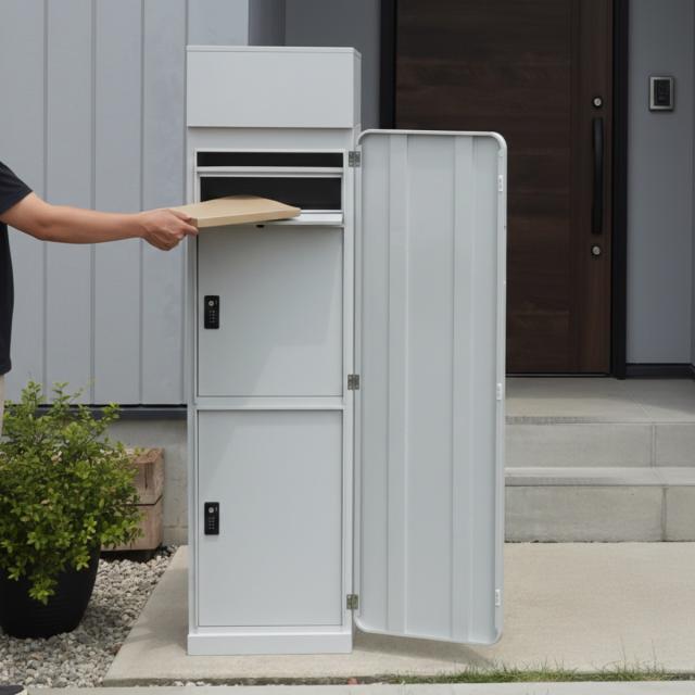 宅配ボックス 郵便ポスト 門柱 AXENT DOOR インターホン穴無 （ ポスト 宅配 ボックス 宅配ポスト 一戸建て用 スタンドポスト ポスト一体型 据え置き 置き配用ボックス 郵便 郵便受け 宅配BOX 3段式 ダイヤル錠 インターホン 穴なし ）_8