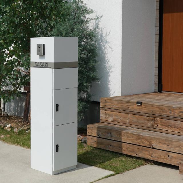 宅配ボックス 郵便ポスト 門柱 AXENT SQUARE インターホン穴有 （ ポスト 宅配 ボックス 宅配ポスト 一戸建て用 スタンドポスト ポスト一体型 据え置き 置き配用ボックス 郵便 郵便受け 宅配BOX 3段 ダイヤル錠 インターホン 穴あり ）_5