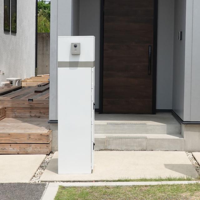 宅配ボックス 郵便ポスト 門柱 AXENT SQUARE インターホン穴有 （ ポスト 宅配 ボックス 宅配ポスト 一戸建て用 スタンドポスト ポスト一体型 据え置き 置き配用ボックス 郵便 郵便受け 宅配BOX 3段 ダイヤル錠 インターホン 穴あり ）_7