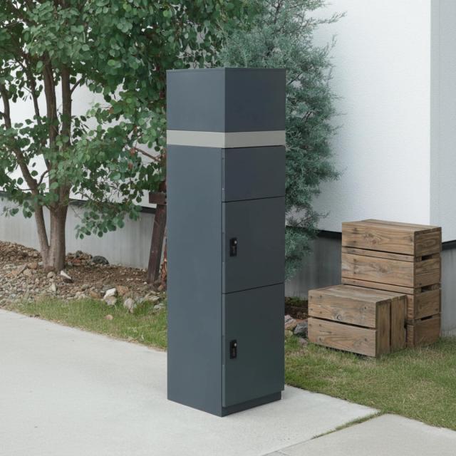 宅配ボックス 郵便ポスト 門柱 AXENT SQUARE インターホン穴無 （ ポスト 宅配 ボックス 宅配ポスト 一戸建て用 スタンドポスト ポスト一体型 据え置き 置き配用ボックス 郵便 郵便受け 宅配BOX 3段 ダイヤル錠 インターホン 穴なし ）_5