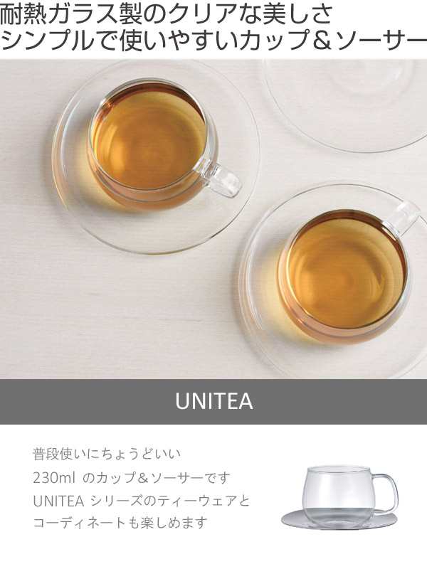 キントー カップ＆ソーサー ティーカップ UNITEA ユニティ 230ml 2個セット ガラス製 （ KINTO コップ セット 食洗機対応 ガラス  ソーサの通販はau PAY マーケット - リビングート