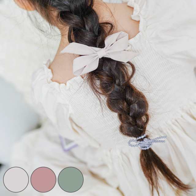 ヘアクリップ ヘアゴム スエードリボンクリップ＆ヘアゴムセット