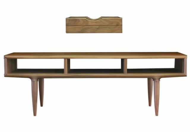 センターテーブル 引き出し付 ウォールナット突板 KISSUI 幅120cm （ 開梱設置 キッスイ テーブル リビング ローテーブル 収納 家具 完成品 無垢 天然木 木製 ウォルナット 木目 ）_3