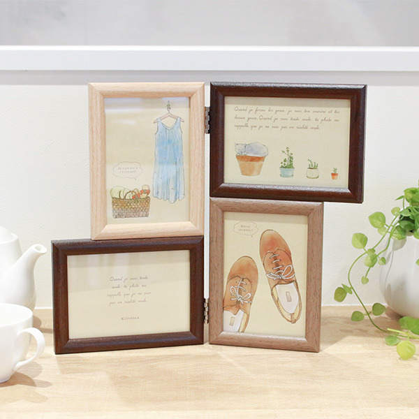 フォトフレーム L判 多面 4枚 木製風 壁掛け 卓上 写真立て BRUN