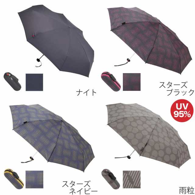 折りたたみ傘 晴雨兼用 ネイビー コンパクト 日傘 ケース付 軽量 - 傘